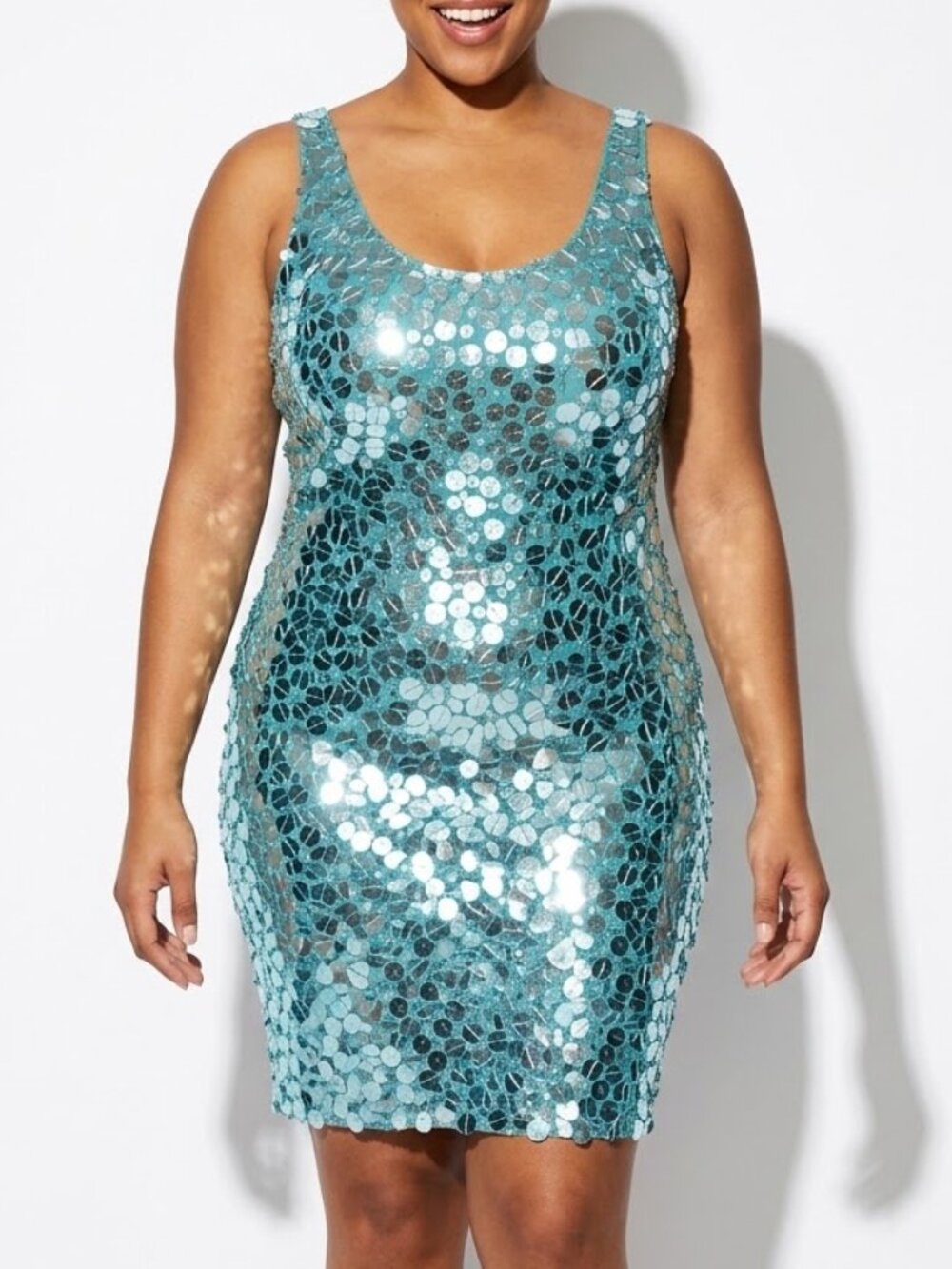 VENUS Aqua Sequin Mini Dress Y2K Sirencore Scoop Neck Tank Top Size L